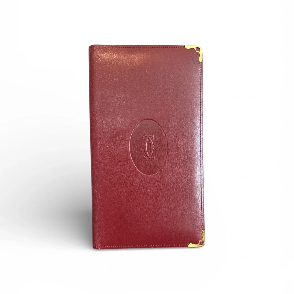Cartier Burgundy Unisex Long Leather Bifold Wallet